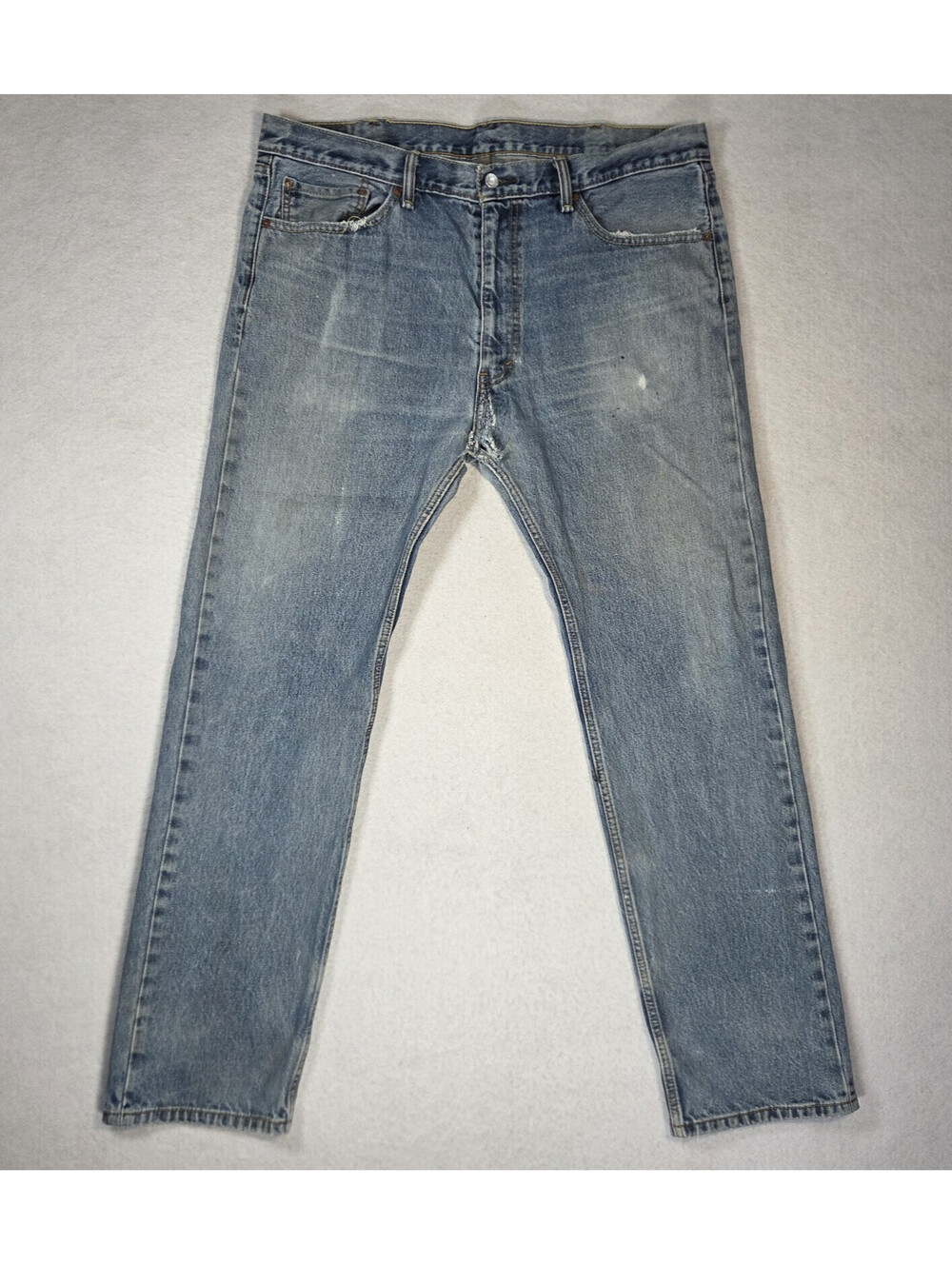 Levi's 505 Men Blue Denim 40x34 Straight Regular Fit Jeans DISTRESSED READ